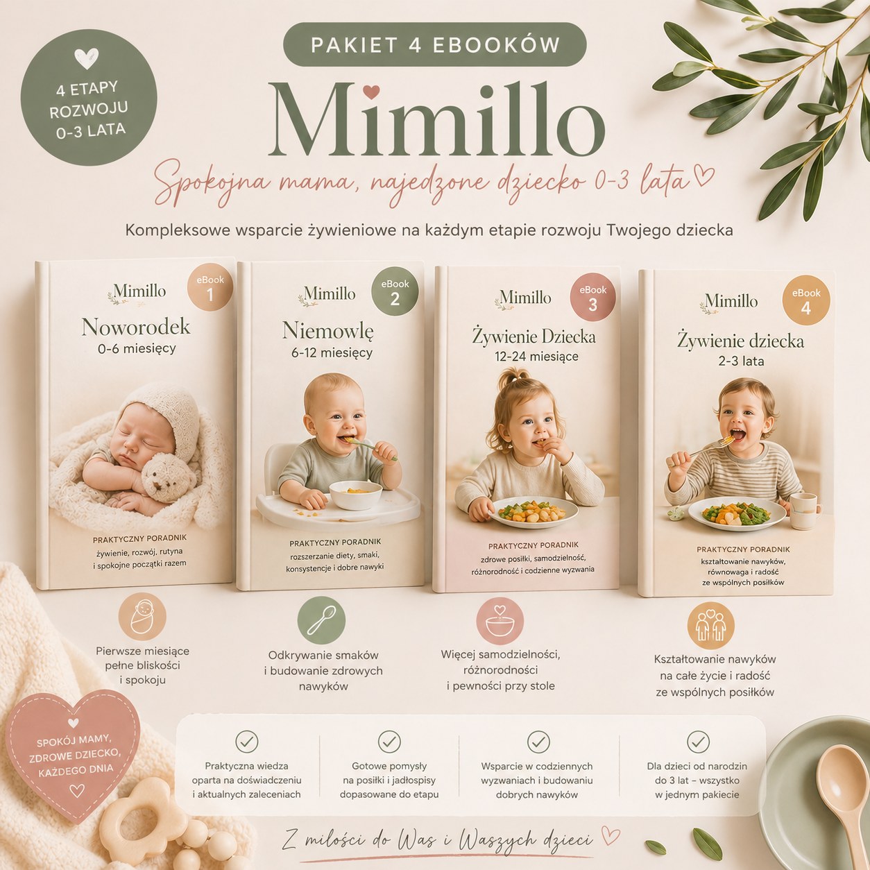 Pakiet 4 e-booków Mimillo – Spokojna mama, najedzone dziecko 0–3 lata