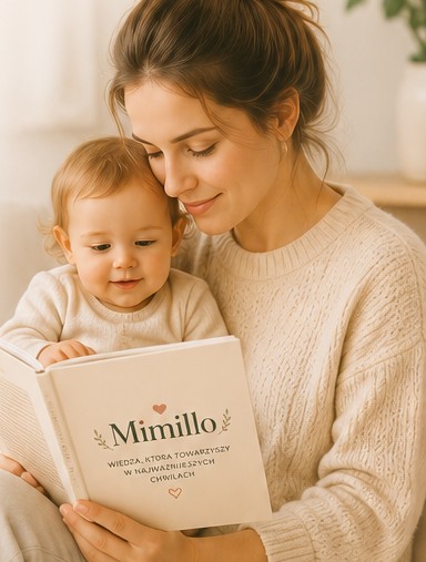Mama z dzieckiem na kolanach czyta książkę