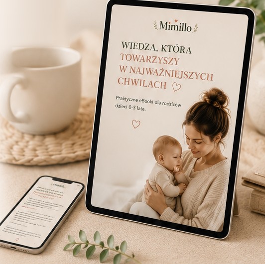 E-book Mimillo otwarty na tablecie i telefonie